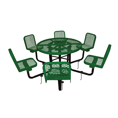 R466SIG - 46” Round Six Individual Seat Thermoplastic Expanded Steel Picnic Table With Black Inground Galvanized Steel Frame