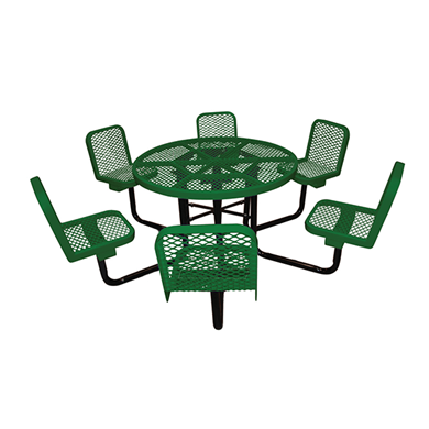R466SP - 46” Round Six Individual Seat Thermoplastic Expanded Steel Picnic Table With Black Portable Galvanized Steel Frame