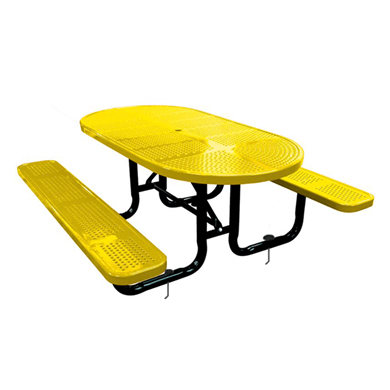 OPT72IG-PERF - 6 FT. Oval Thermoplastic Perforated Steel Picnic Table With Black Inground Galvanized Steel Frame