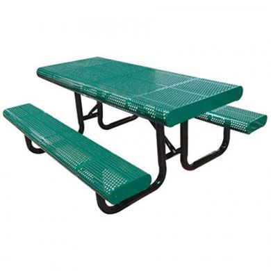 TRE10XPP-PERF - 10 FT. Radial Edge Rectangle Thermoplastic Perforated Steel Picnic Table With Black Portable Galvanized Steel Fram
