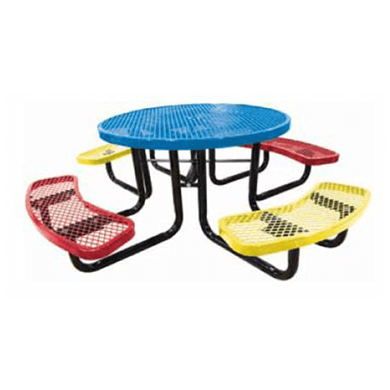 T46ROP-CHILD - 46" Children's Round Expanded Metal Picnic Table With Portable Black Powder Coated Galvanized Steel Frame