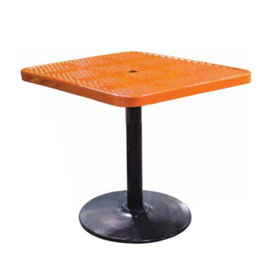 SQ36TAB30 - 36" Square Perforated Metal Dining Height Pedestal Table With Cast-Iron Base