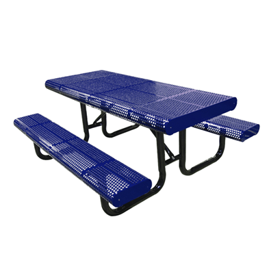 TRE8XPP-PERF - 8 FT. Radial Edge Rectangle Thermoplastic Perforated Steel Picnic Table With Black Portable Galvanized Steel Frame