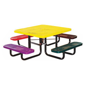 T46SQP-CHILD - 46" Children's Square Expanded Metal Picnic Table With Portable Black Powder Coated Galvanized Steel Frame