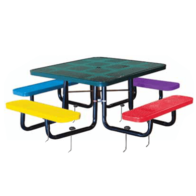 T46SQIG-CHILD-PERF - 46" Children's Square Perforated Metal Picnic Table With Inground Black Powder Coated Galvanized Steel Frame