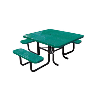 T46SQP-ADA-PERF - 46” ADA 3-Seat Square Thermoplastic Perforated Steel Picnic Table With Black Portable Galvanized Steel Frame 