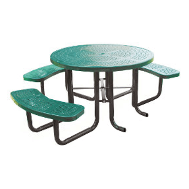 T46ROP-ADA-PERF - 46” ADA 3-Seat Round Thermoplastic Perforated Steel Picnic Table With Black Portable Galvanized Steel Frame