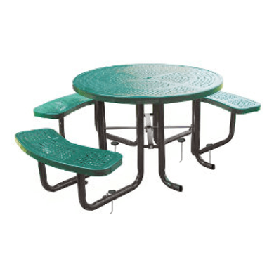 T46ROIG-ADA-PERF - 46” ADA 3-Seat Round Thermoplastic Perforated Steel Picnic Table With Black Inground Galvanized Steel Frame