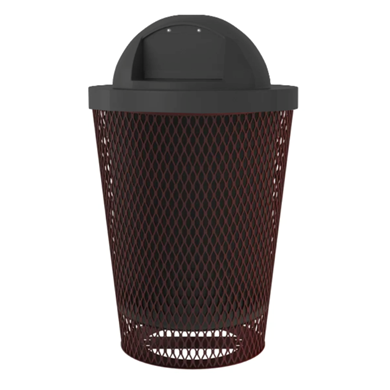 32 Gallon Tapered Plastic Coated Expanded Metal Trash Receptacle With Liner And Dome Top
