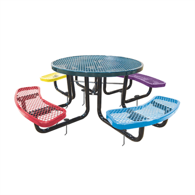 T46ROIG-CHILD - 46" Children's Round Expanded Metal Picnic Table With Inground Black Powder Coated Galvanized Steel Frame