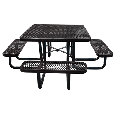 T46SQP - 46” Square Thermoplastic Expanded Steel Picnic Table With With Black Portable Galvanized Steel Frame