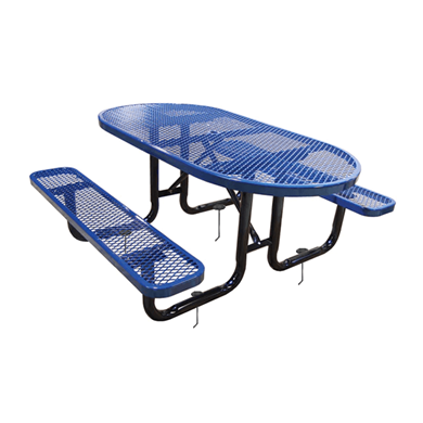 OPT72IG -  FT. Oval Thermoplastic Expanded Steel Picnic Table With Black Inground Galvanized Steel Frame