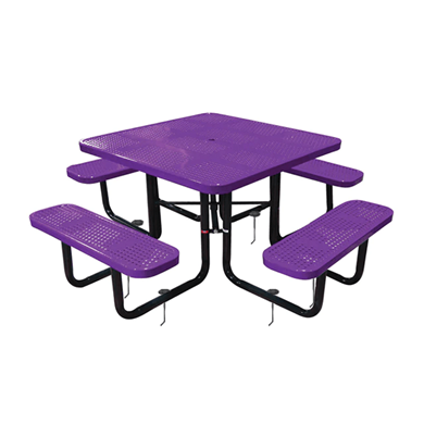 T46SQIG-PERF - 46” Square Thermoplastic Perforated Steel Picnic Table With Black Galvanized Steel Frame And Inground Mount 