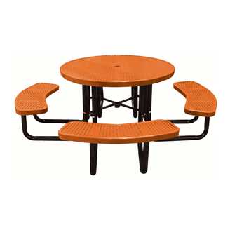 T46ROP-PERF - 46” Round Thermoplastic Perforated Steel Picnic Table With Black Portable Galvanized Steel Frame