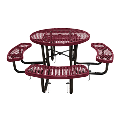 T46ROIG - 46” Round Thermoplastic Expanded Steel Picnic Table With Black Inground Galvanized Steel Frame