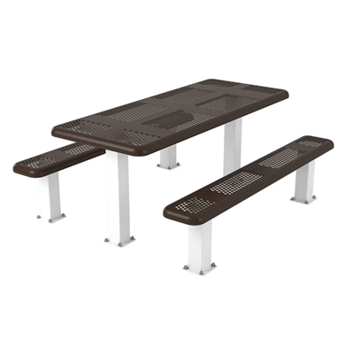 T6PERF4-4SM - 6 Ft. Perforated Style 4-4 Pedestal Rectangular Thermoplastic Steel Picnic Table With 2 Unattached Benches, Surface Mount