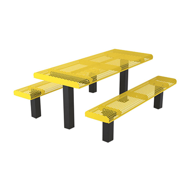 T6ROLL4-4S - 6 Ft. Rolled Style 4-4 Double Pedestal Rectangle Thermoplastic Steel Picnic Table With Unattached Benches, Surface Mount