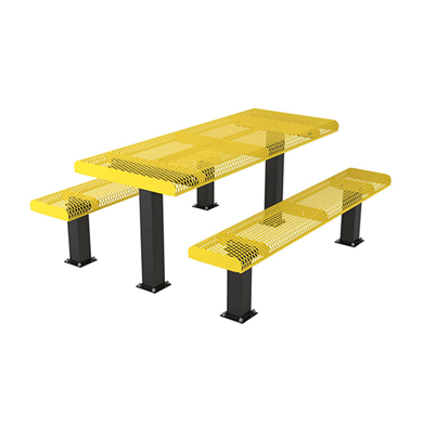 T6ROLL4-4SM - 6 Ft. Rolled Style 4-4 Double Pedestal Rectangle Thermoplastic Steel Picnic Table With Unattached Benches, Surface Mount