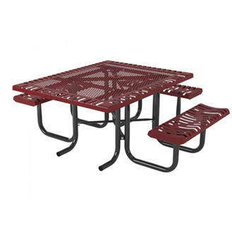T46CLASS-3ADA - 46” X 57” ADA Classic Style Square Thermoplastic Steel Picnic Table With 3 Attached Seat, Portable / Surface Mount