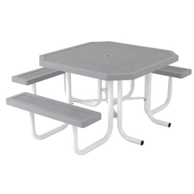 T46INNV-3 - 46” Space Saving Innovated Style Octagonal Thermoplastic Steel Picnic Table With 3 Attached Seats, Portable
