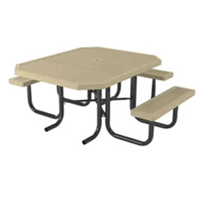 T46INNV-3ADA - 46” X 57” ADA Innovated Style Octagon Thermoplastic Steel Picnic Table With 3 Attached Seats, Portable