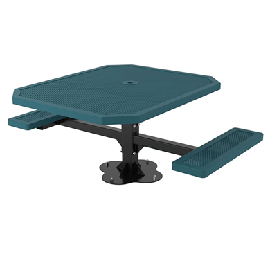 T46INNVPED-2SM - 46” Space Saver Innovated Style Single Pedestal Octagonal Thermoplastic Steel Picnic Table With 2 Attached Seats, Surface Mount