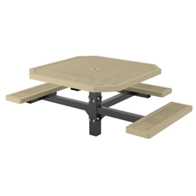 T46INNVPED-3S - 46” Space Saver Innovated Style Single Pedestal Octagonal Thermoplastic Steel Picnic Table With 3 Attached Seats, Inground Mount