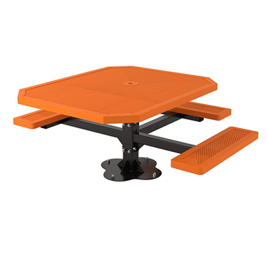T46INNVPED-3SMADA - 46” X 57” ADA Innovated Style Single Pedestal Octagonal Thermoplastic Steel Picnic Table With 3 Attached Seats, Surface Mount