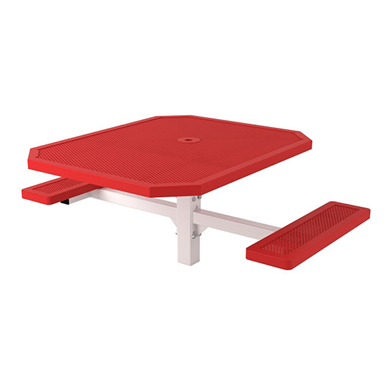T46OCTROLLPED-2SM - 46” Space Saver Rolled Style Pedestal Octagonal Thermoplastic Steel Picnic Table With 2 Attached Seat, Surface Mount
