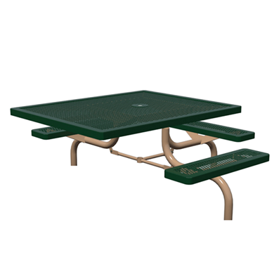 T46WEB-3SADA - 46” X 57” ADA Regal Style Square Web Thermoplastic Steel Picnic Table With 3 Attached Seats, Inground Mount