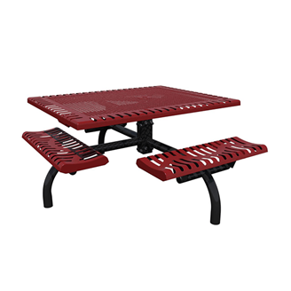 T46WEBCLASS-3S - 46” Space Saver Classic Style Web Square Thermoplastic Steel Picnic Table With 3 Attached Seat, Inground Mount