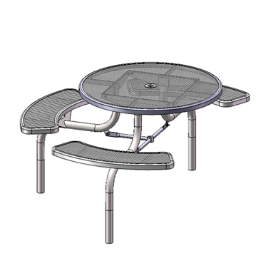 T46WEBRACS-3S - 46” Space-Saver Regal Style Round Web Thermoplastic Steel Picnic Table With 3 Attached Seats, Inground Mount 