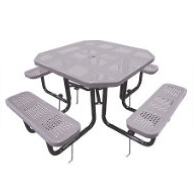 T46OCTIG-PERF - 46” Octagonal Thermoplastic Perforated Steel Picnic Table With Black Inground Galvanized Steel Frame