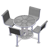 46” Bar Height Cafe Expanded Metal Style Round Thermoplastic Steel Picnic Table With Attached Backed Seats, Surface Mount