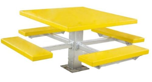 48" Single Post Square Fiberglass Picnic Tables with Galvanized 6" In-ground Pedestal