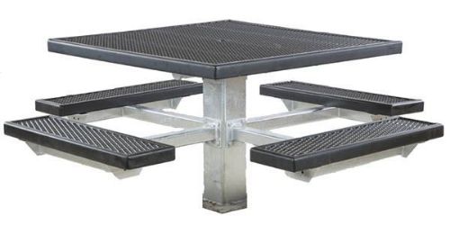 48" Single Post Square Plastisol Picnic Tables with Galvanized 6" In-ground Pedestal