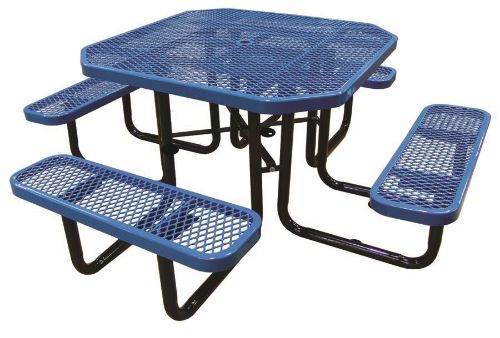 46" Octagonal Expanded Metal Thermoplastic Picnic Table, Portable or Surface Mount