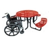 Red 46 inch ADA round expanded thermoplastic steel picnic table with wheelchair access and black frame