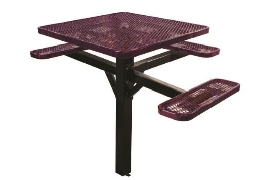 46" ADA Compliant, Single Post Thermoplastic Expanded Metal Square Picnic Table 3 Seat Inground Mount