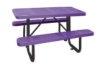 Purple 4 ft rectangular perforated thermoplastic steel picnic table with black surface mount frame