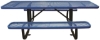 Blue 8 ft ADA double-end rectangular expanded thermoplastic steel picnic table with black surface mount frame