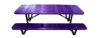 Purple 8 ft rectangular perforated thermoplastic steel picnic table with black surface mount galvanized steel frame