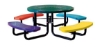 46 inch children's round perforated metal picnic table with multicolor seats and black frame