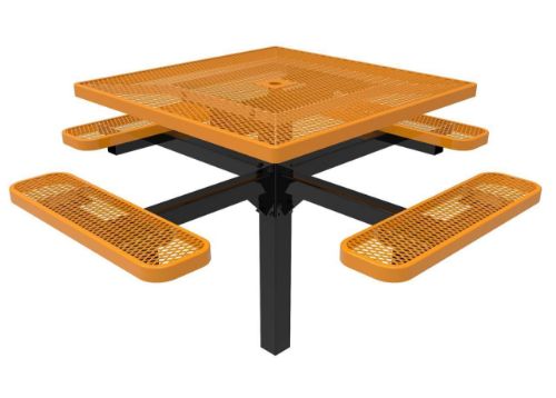 RHINO Square Pedestal Thermoplastic Steel Picnic Table,  Inground Quick Ship 