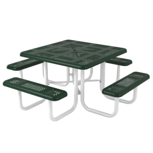 Square Thermoplastic Steel Picnic Table Perforated Style