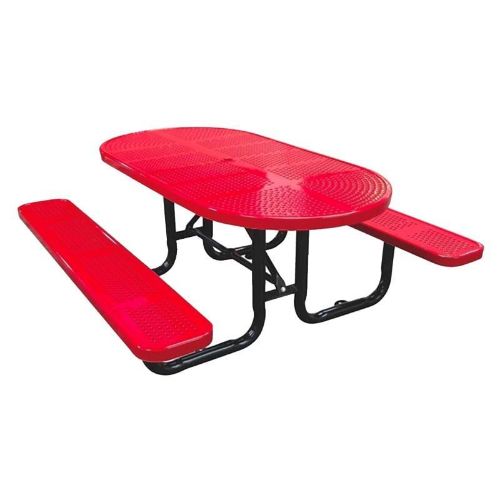 7 ft. Oval Picnic Table Perforated Plastic Coated Expanded Metal with Powder Coated Steel Tube,255 lbs.