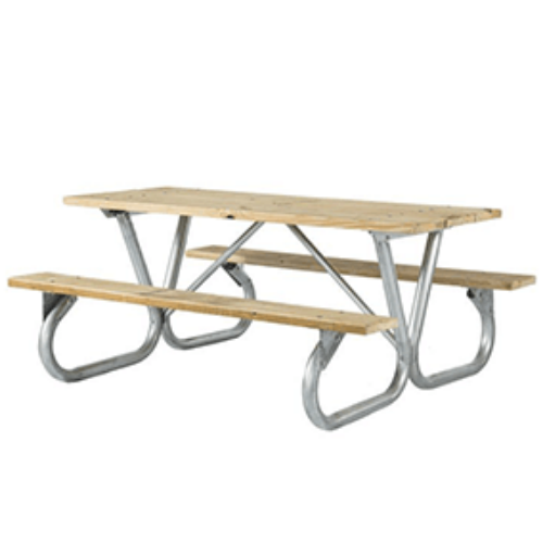 8 Ft. Rectangle Wooden Picnic Table With Welded 2 3/8" Frame - Galvanized