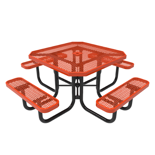 46" ELITE Octagonal Thermoplastic Steel Picnic Table - Expanded Metal