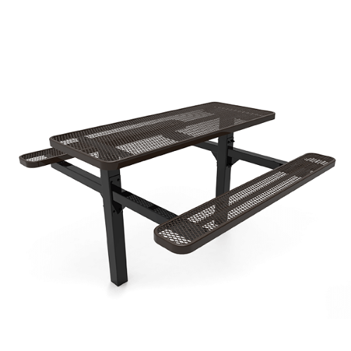 6 ft. ELITE Rectangular Thermoplastic Steel Double Pedestal Picnic Table - Inground Mount Expanded Metal