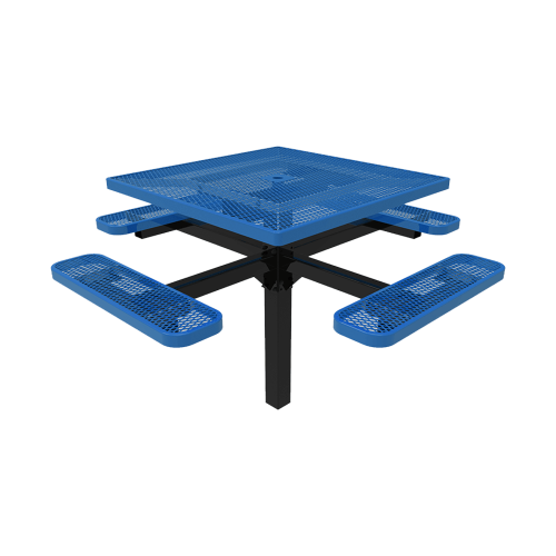 46" ELITE Square Thermoplastic Steel Pedestal Picnic Table - Inground Mount Expanded Metal